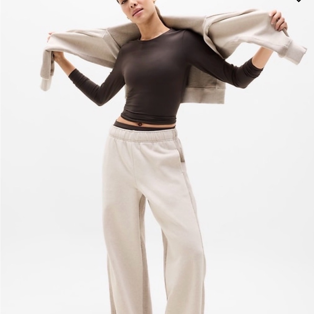 Athleta Forever Fleece Wide Leg Pants, Size M, 2 Tone Wildwood Heather